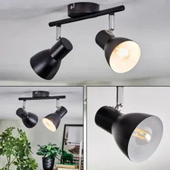 hofstein Farel Plafonnier, Spot de plafond Chrome, Noir, 2 lumières