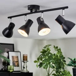 hofstein Farel Plafonnier, Spot de plafond Chrome, Noir, 4 lumières