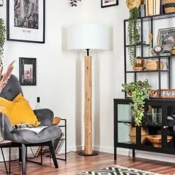 Lampes En Tissu-hofstein Flemming Lampadaire Écru, Noir, 1 lumière