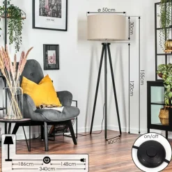 Lampes En Tissu-hofstein Flemming Lampadaire Noir, 1 lumière