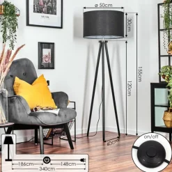 Lampes En Tissu-hofstein Flemming Lampadaire Noir, 1 lumière