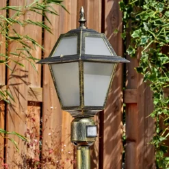 Luminaires Rustiques-hofstein Fornelos Luminaire extérieur, Eclairage de chemin Or, Noir, 1 lumière, Détecteur de mouvement