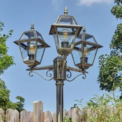 Luminaires Rustiques-hofstein Fornelos Luminaire extérieur, Réverbère, Eclairage de chemin Or, Noir, 3 lumières