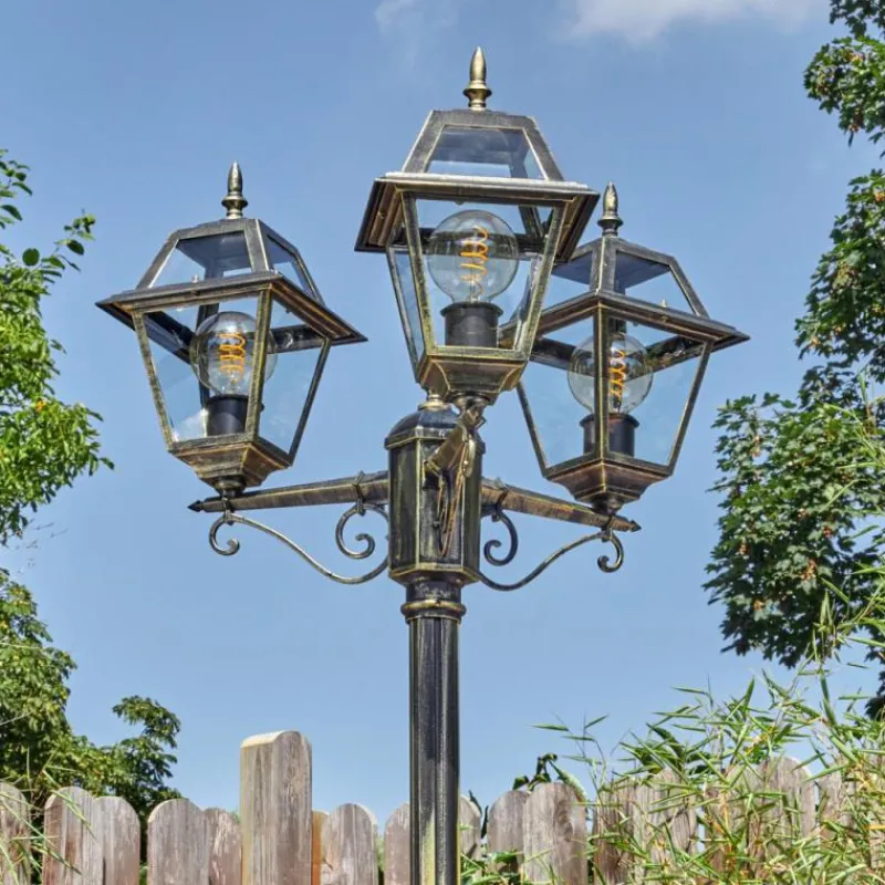 Luminaires Rustiques-hofstein Fornelos Luminaire extérieur, Réverbère, Eclairage de chemin Or, Noir, 3 lumières