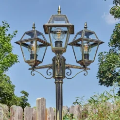 Luminaires Rustiques-hofstein Fornelos Luminaire extérieur, Réverbère, Eclairage de chemin Or, Noir, 3 lumières