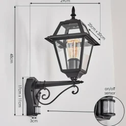 Luminaires Rustiques-hofstein Fornelos Luminaire extérieur, Lampe murale d´extérieur, Applique murale Noir, 1 lumière, Détecteur de mouvement