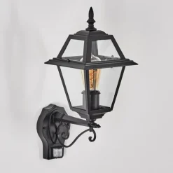 Luminaires Rustiques-hofstein Fornelos Luminaire extérieur, Lampe murale d´extérieur, Applique murale Noir, 1 lumière, Détecteur de mouvement