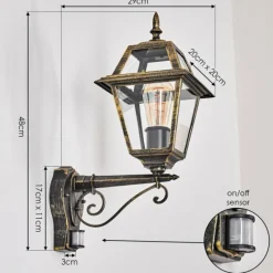 Luminaires Rustiques-hofstein Fornelos Luminaire extérieur, Lampe murale d´extérieur, Applique murale Or, Noir, 1 lumière, Détecteur de mouvement