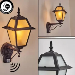 Luminaires Rustiques-hofstein Fornelos Luminaire extérieur, Lampe murale d´extérieur, Applique murale Noir, 1 lumière, Détecteur de mouvement