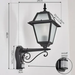 Luminaires Rustiques-hofstein Fornelos Luminaire extérieur, Lampe murale d´extérieur, Applique murale Noir, 1 lumière, Détecteur de mouvement