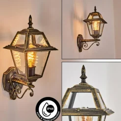 Luminaires Rustiques-hofstein Fornelos Luminaire extérieur, Lampe murale d´extérieur, Applique murale Or, Noir, 1 lumière