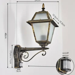 Luminaires Rustiques-hofstein Fornelos Luminaire extérieur, Lampe murale d´extérieur, Applique murale Or, Noir, 1 lumière, Détecteur de mouvement