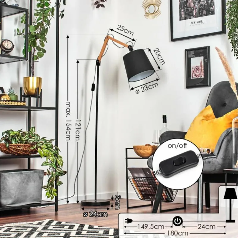 Lampes En Tissu-hofstein Fridene Lampadaire Écru, Noir, 1 lumière