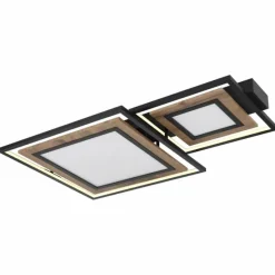 Lampes En Bois-Luminaires Globo Lighting GABALDO Plafonnier LED Couleur bois, Noir, Blanc, 1 lumière