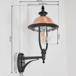 Luminaires Rustiques-hofstein Gascon Lampe murale d´extérieur, Applique murale Cuivre, Noir, 1 lumière