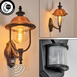 Luminaires Rustiques-hofstein Gascon Lampe murale d´extérieur, Applique murale Cuivre, Noir, 1 lumière, Détecteur de mouvement