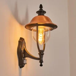 Luminaires Rustiques-hofstein Gascon Lampe murale d´extérieur, Applique murale Cuivre, Noir, 1 lumière, Détecteur de mouvement