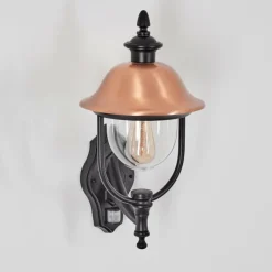 Luminaires Rustiques-hofstein Gascon Lampe murale d´extérieur, Applique murale Cuivre, Noir, 1 lumière, Détecteur de mouvement