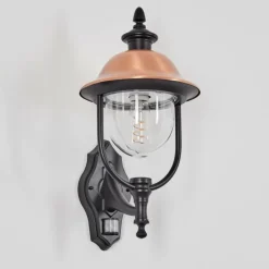 Luminaires Rustiques-hofstein Gascon Lampe murale d´extérieur, Applique murale Cuivre, Noir, 1 lumière, Détecteur de mouvement