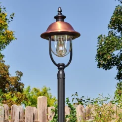 Luminaires Rustiques-hofstein Gascon Réverbère, Eclairage de chemin Cuivre, Noir, 1 lumière