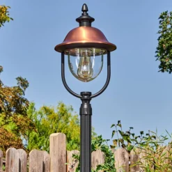 Luminaires Rustiques-hofstein Gascon Réverbère, Eclairage de chemin Cuivre, Noir, 1 lumière