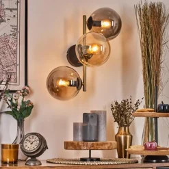 Lampes Dorées-hofstein Gastor Boule lumineuse, Applique murale 42 cm Or, Noir, 3 lumières