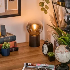 Suspension Verre Fumé-hofstein Gastor Boule lumineuse, Lampe de bureau, Lampe à poser Chrome, Clair, Fumé, 1 lumière