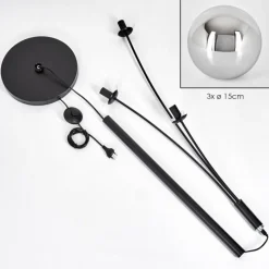 hofstein Gastor Boule lumineuse, Lampadaire Chrome, Fumé, 3 lumières