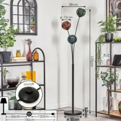 hofstein Gastor Boule lumineuse, Lampadaire Bleu, Vert, Cuivré, 3 lumières