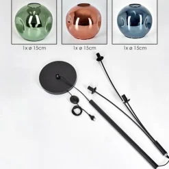 hofstein Gastor Boule lumineuse, Lampadaire Bleu, Vert, Cuivré, 3 lumières