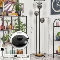 Suspension Verre Fumé-hofstein Gastor Lampadaire 30 cm Bois foncé, Noir, 3 lumières