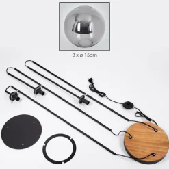 Suspension Verre Fumé-hofstein Gastor Lampadaire 30 cm Bois foncé, Noir, 3 lumières