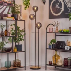 Suspension Verre Fumé-hofstein Gastor Lampadaire 30 cm Bois foncé, Noir, 3 lumières