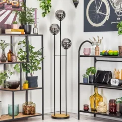 Suspension Verre Fumé-hofstein Gastor Lampadaire 30 cm Bois foncé, Noir, 3 lumières