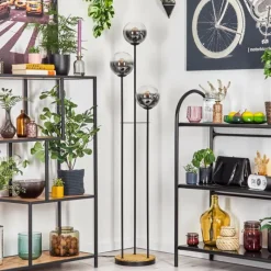 hofstein Gastor Lampadaire 30 cm Bois foncé, Noir, 3 lumières