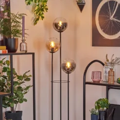 hofstein Gastor Lampadaire 30 cm Bois foncé, Noir, 3 lumières