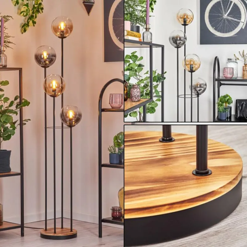 hofstein Gastor Lampadaire 30 cm Bois clair, Noir, 4 lumières