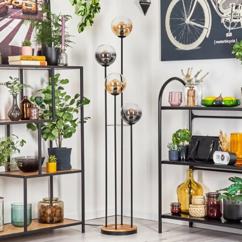 hofstein Gastor Lampadaire 30 cm Bois clair, Noir, 4 lumières