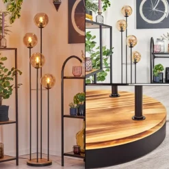 Lampes À Boules-hofstein Gastor Lampadaire 30 cm Bois clair, Noir, 4 lumières