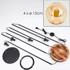 Lampes À Boules-hofstein Gastor Lampadaire 30 cm Bois clair, Noir, 4 lumières