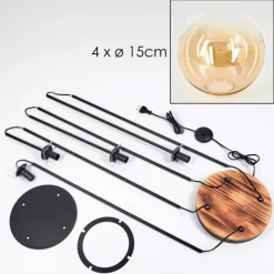 hofstein Gastor Lampadaire 30 cm Bois clair, Noir, 4 lumières