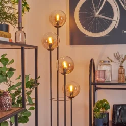 hofstein Gastor Lampadaire 30 cm Bois clair, Noir, 4 lumières