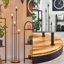 hofstein Gastor Lampadaire 30 cm Bois clair, Noir, 4 lumières