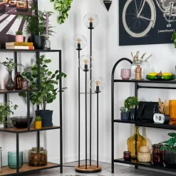 hofstein Gastor Lampadaire 30 cm Bois clair, Noir, 4 lumières