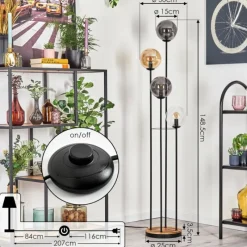 hofstein Gastor Lampadaire 30 cm Bois clair, Noir, 4 lumières