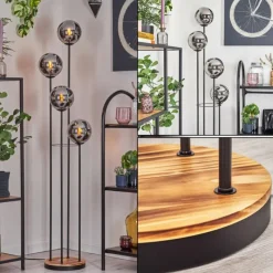 hofstein Gastor Lampadaire 25 cm Bois clair, Noir, 4 lumières