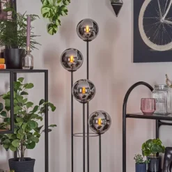 hofstein Gastor Lampadaire 25 cm Bois clair, Noir, 4 lumières