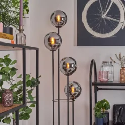 hofstein Gastor Lampadaire 25 cm Bois clair, Noir, 4 lumières