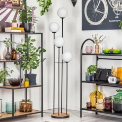 Lampes À Boules-hofstein Gastor Lampadaire 25 cm Bois clair, Noir, 4 lumières