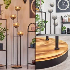 hofstein Gastor Lampadaire 25 cm Bois clair, Noir, 4 lumières